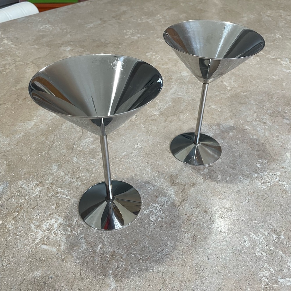 Set of 2 Silver Stainless Steel Martini Glasses